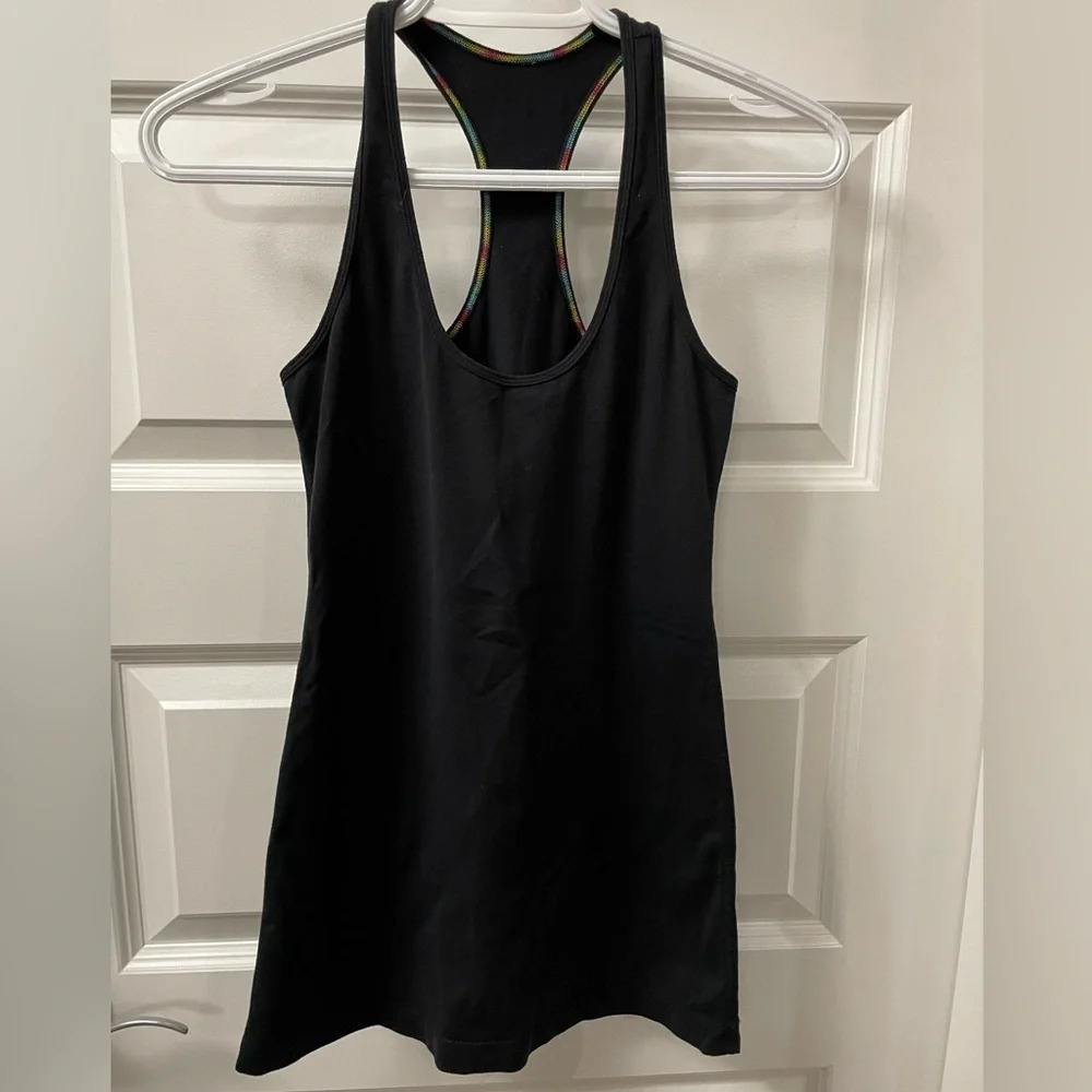 Black Lululemon Racerback Tank with Multicoloured Stitching Size 4